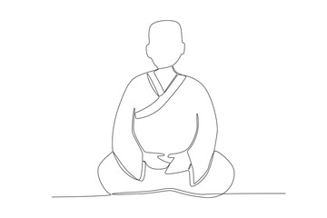 A Buddhist monk meditating. Monk one-line drawing