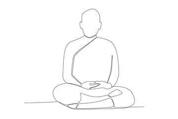 A monk focused on meditating. Monk one-line drawing