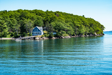 Fototapeta na wymiar View of Portland Harbor, Casco Bay, in Maine, USA