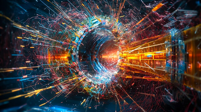 A graphic representation of the hadron collider. AI generativ.