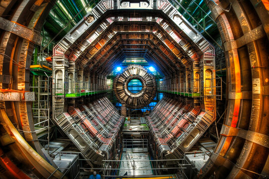 A graphic representation of the hadron collider. AI generativ.