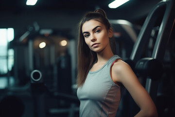 Fototapeta na wymiar Young woman in a gym. AI