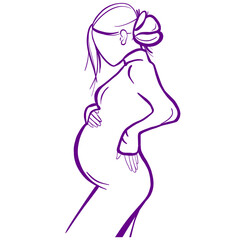 woman silhouette. Minimalist illustration of a pregnant woman. A pregnant woman is drawn with lines. Illustration for postcard, notebook, poster, logo. 