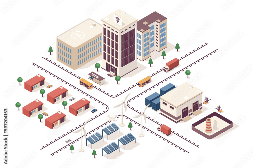 Aufkleber smart city concept 3d isometric web infographic workflow process. infrastructure map with business b