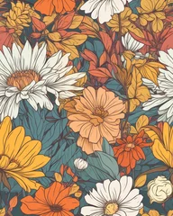 Gardinen composition captures energy warmth closeup floral pattern flowers favorite fall color daisies urban light grey blue golden, generative ai © Cary Peterson