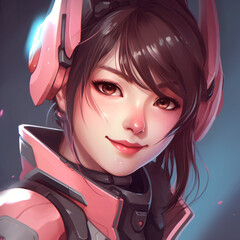 pink mecha suit girl, fantasy character portrait Generative Ai