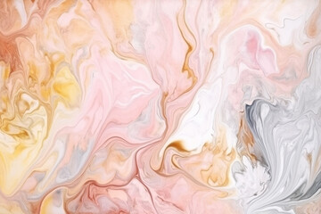 Abstract marble pattern in light pink and yellow colors. Fluid art, liquid acrylic painting. Marble stone wall design in the interior. Generated AI