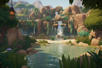 close-up of oasis springs, with droplets of water forming on leaves, created with generative ai