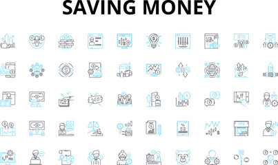 Saving money linear icons set. Frugality, Budgeting, Thriftiness, Discounts, Coupons, Bargains, Economy vector symbols and line concept signs. Cutbacks,Inexpensive,Saver illustration © Nina