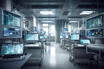 Fototapeta premium network of sensors and monitoring equipment streamlining hospital operations, created with generative ai