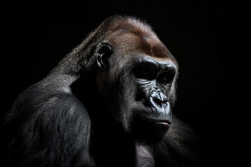 gorilla on black background, with dramatic lighting, created with generative ai