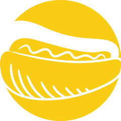 sausage in yellow circle button illustration