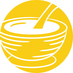 soup bowl in yellow circle button illustration