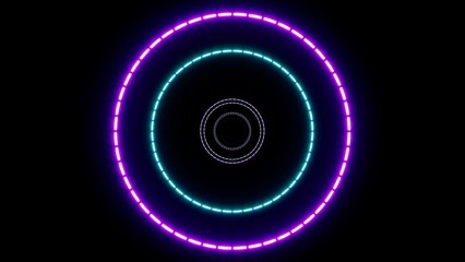 Shiny purple and green dashed circles overlay background