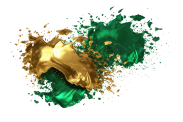 Gold and green splash isolated