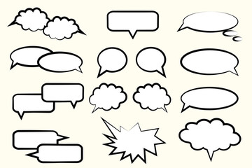 Fototapeta premium Retro empty comic bubbles and elements set with colorful halftone shadows. Vector illustration, vintage design, pop art style