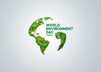 World environment day 2023 3d concept background. Ecology concept. Design with globe map drawing and leaves isolated on white background. Better Environment, Better Tomorrow.