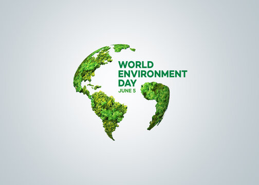 Fototapeta World environment day 2023 3d concept background. Ecology concept. Design with globe map drawing and leaves isolated on white background. Better Environment, Better Tomorrow.