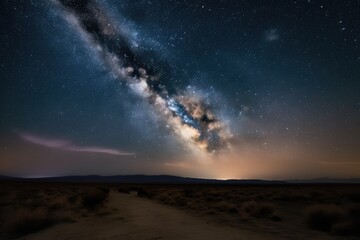 night sky over vast desert, with the milky way shining brightly, created with generative ai