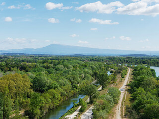 Counter-canal of Villeneuve-lès-Avignon running parallel to Rhone river, from top of...
