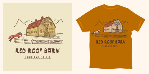 red roof wooden barn vintage logo illustration