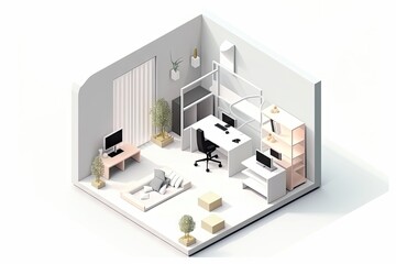 Fototapeta na wymiar modern office, with sleek and minimalist furniture, isometric view, created with generative ai