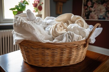 Fototapeta na wymiar basket of freshly laundered linens, ready for use, created with generative ai