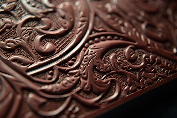 close-up of gourmet chocolate bar with intricate design and texture, created with generative ai