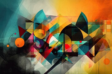 abstract geometric shapes and colors create a visually captivating work of art, created with generative ai