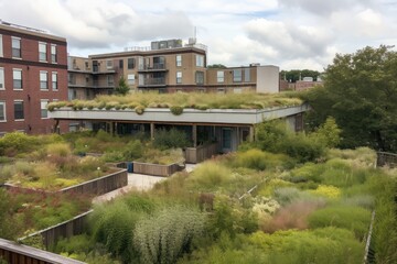 Obraz premium gardens on abandoned rooftops, creating a roof garden for residents and for the birds, created with generative ai