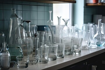 Fototapeta na wymiar glassware and beakers arranged in a neat and orderly line, created with generative ai