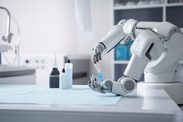 medical robot administering precise dose of medication to patient, created with generative ai