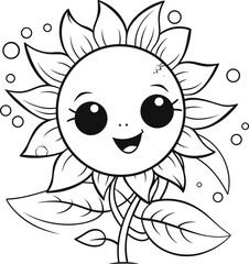 Fototapeta premium sunflower cute line drawing,floral line art single minimalist illustration