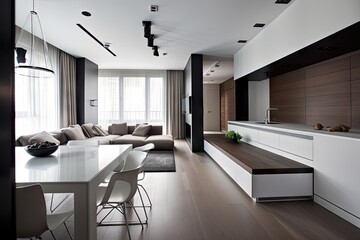 Fototapeta na wymiar contemporary apartment with sleek design and minimalist aesthetic, created with generative ai