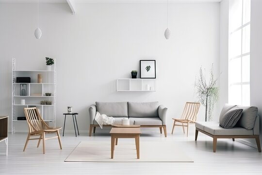 lofie interior with minimalist design and minimalistic furniture arrangement, created with generative ai