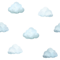 Obraz premium Watercolor seamless pattern with vintage cute fairy tale cartoon clouds with watercolor texture isolated on white background