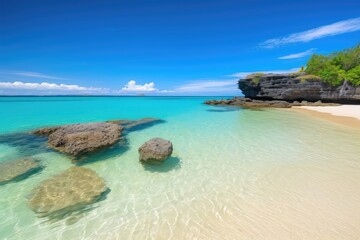 Fototapeta premium tropical beach with crystal-clear water and white sand, created with generative ai