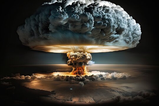 nuclear weapon detonation seen from space, with mushroom cloud visible, created with generative ai