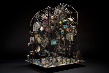 glass, metal, and paper mixed-media sculpture, created with generative ai