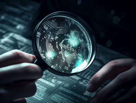Lupe, Spionage, Agenten, Kalter Krieg, Weitergabe von sensiblen Informationen, KI generiert