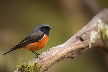 Fototapeta premium male redstart perching on branch, surveying its surroundings, created with generative ai