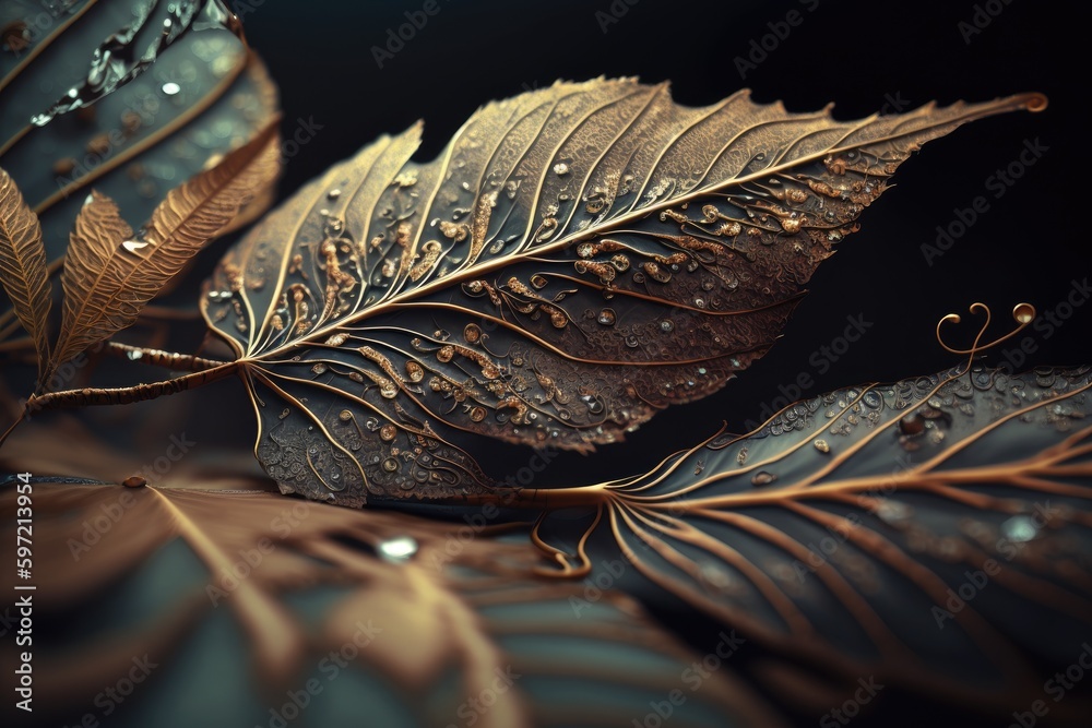 Canvas Prints macro shot of fallen leaves, with delicate and intricate details visible, created with generative ai