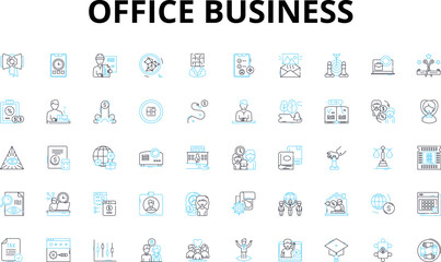 Office business linear icons set. Productivity, Collaboration, Communication, Efficiency, Organization, Workflow, Teamwork vector symbols and line concept signs. Deadline,Innovation,Technology