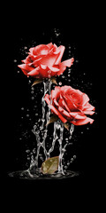 exotic roses sliced in water, poster artwork, generative ai technology