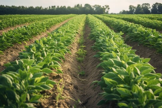 Row Of Genetically Modified Crops Growing In Field, Created With Generative Ai