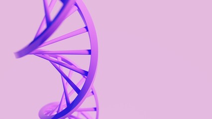purple DNA of genetics and medicine theme on purple stage, 3d rendering