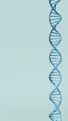 DNA built by blue colored molecules on blue scenery, medical and chemistry theme, 3d rendering