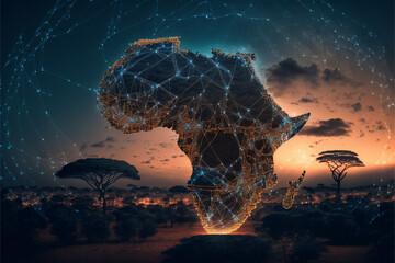 Blockchain network technology in Africa, Generative AI - obrazy, fototapety, plakaty