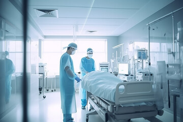 Obraz premium surgeon and anesthesiologist in the surgical room of the hospital - Generative AI