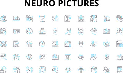 Neuro pictures linear icons set. Brainwaves, Neurons, Memories, Synapses, Axons, Cognition, Perception vector symbols and line concept signs. Psychology,Neurology,Neuralgia illustration